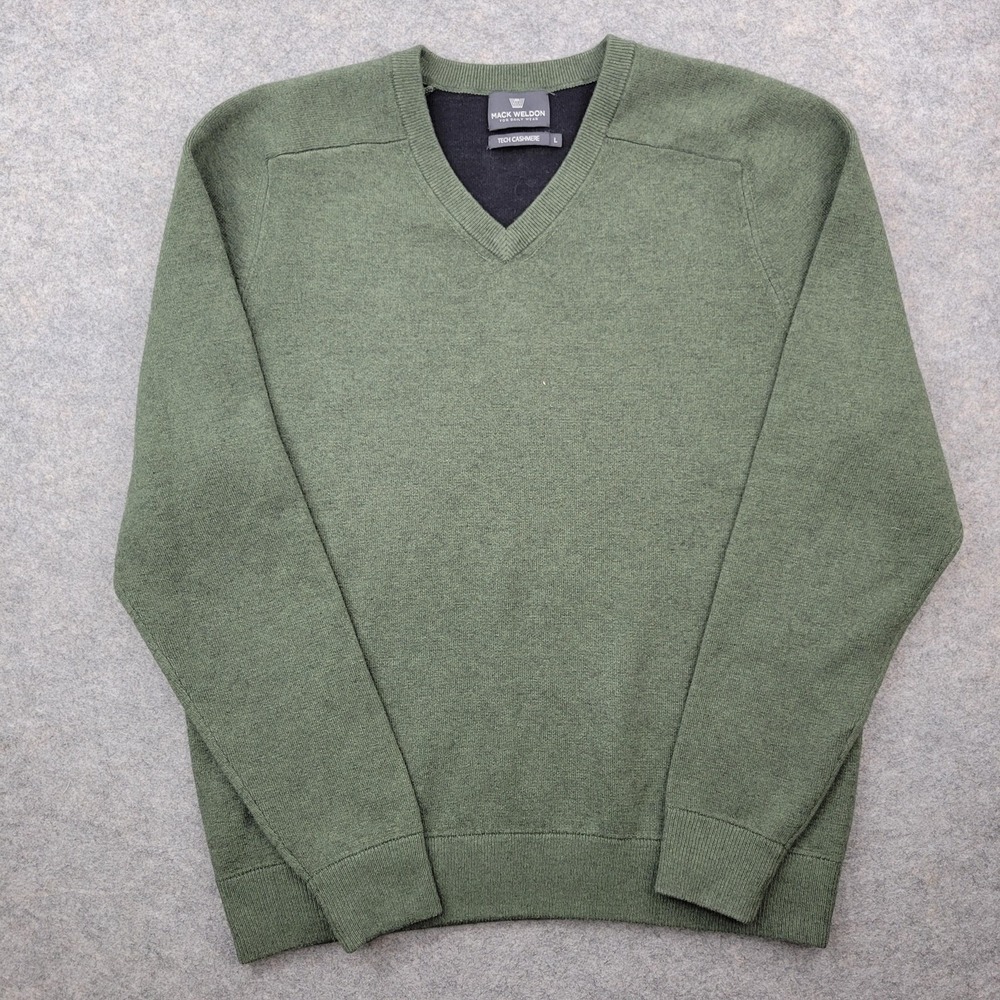 Mack Weldon Sweater Mens Large Green Tech Cashmere‎ V Neck Knit Pullover Stretch